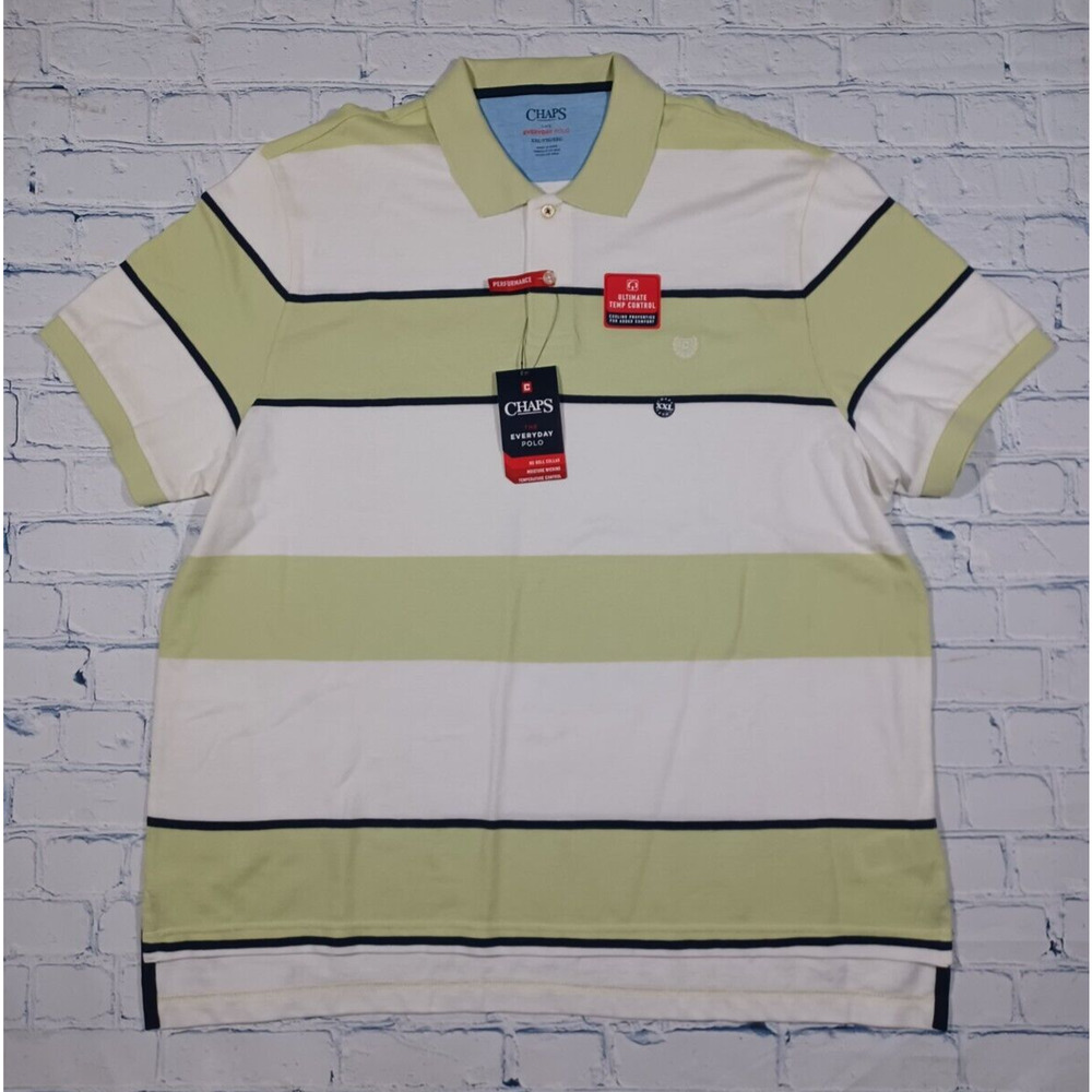 Chaps Shirt Men's 2XL‎ Green White Blue Striped Everyday Polo New